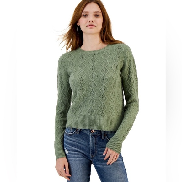 Hippie Rose Juniors' Crewneck Pointelle Sweater Light Green Size XL NWT - Picture 1 of 4
